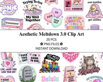 25 pcs Aesthetic Meltdown Clip Art Bundle 3.0 | PNG Files | Transparent PNG | Commercial Use