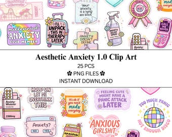 25 pcs Aesthetic Anxiety Clip Art Bundle 1.0 | PNG Files | Transparent PNG | Commercial Use