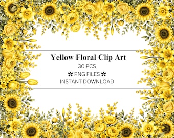 30 pcs Yellow Flower Clip Art Bundle | Floral | PNG Files | Transparent PNG | Commercial Use