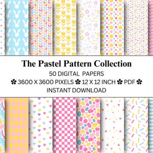 パステルパターンコレクションの印刷可能な用紙 | デジタルファイルの即時ダウンロード | フローラルスクラップブッキング | バレットジャーナル | PDFファイル
