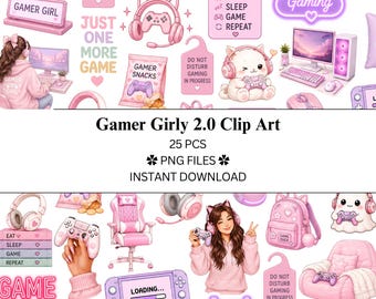 25 stuks Gamer Girly Bundle 2.0 | Paarsroze Vibe | PNG-bestanden | Transparante PNG | Commercieel gebruik