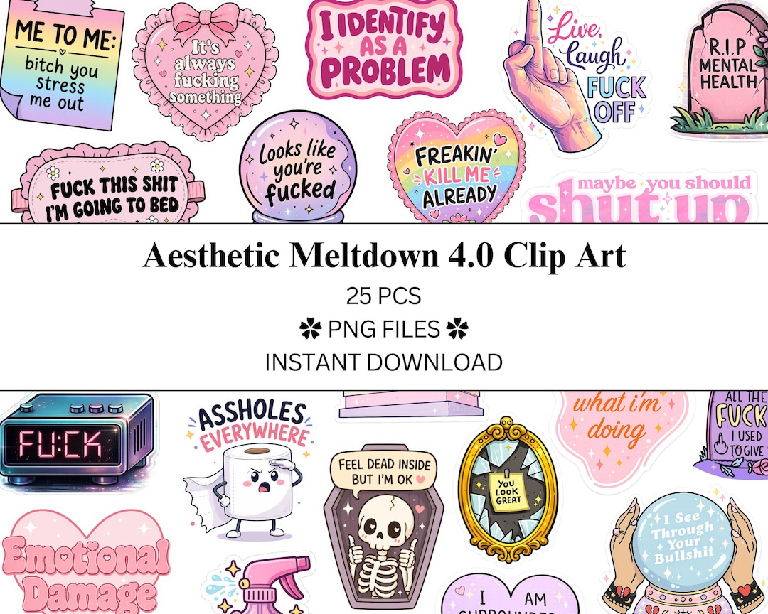 25 pcs Aesthetic Meltdown Clip Art Bundle 4.0 | PNG Files | Transparent PNG | Commercial U
