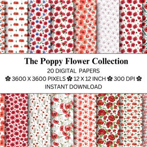 The Poppy Flower Collection Carte stampabili / File digitali Download immediato / Scrapbooking floreale / Bullet Journal / File PDF / Rosso verde