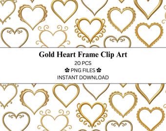 Gouden hart PNG-clipartbundel | Transparante achtergrond | Voor planners en tijdschriften | Commercieel gebruik