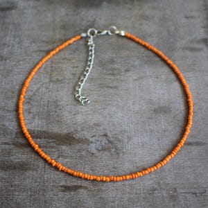 Orange Glass 2 mm Seed Beaded Choker | Jewelry Necklace | Handmade | Gift Present | Summer Bohemian Beach Fashion Cute | CS-061