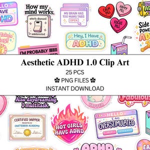 25 pcs Aesthetic ADHD Bundle | PNG Files | Transparent PNG | Commercial Use