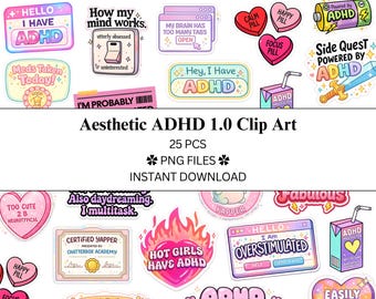 25 pcs Aesthetic ADHD Clip Art Bundle 1.0 | PNG Files | Transparent PNG | Commercial Use