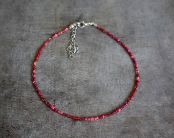 Kleine 2 mm rood-roze mix glazen zaadkralen choker | Sieraden ketting | Handgemaakt | Cadeaucadeau | Zomer | Boho-strand | Meng-4