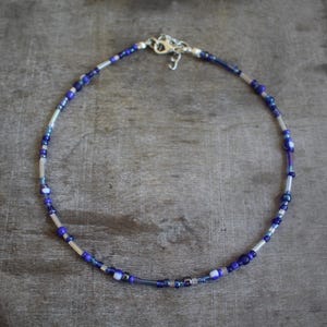 Dark Blue Mix Seed Bead Glass Beaded Dainty Beaded Choker Necklace | Handmade Gift Present | Green Necklace Minimalist | BIG SALE | CS-123