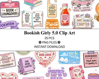 25 pcs Bookish Girly Clip Art Bundle 5.0 | PNG Files | Transparent PNG | Commercial Use