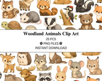 Paquete de 25 imágenes prediseñadas de animales del bosque / Archivos PNG / PNG transparente / Uso comercial
