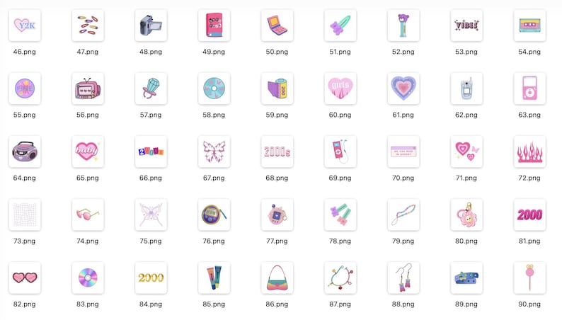 100 Pcs Y2K 2000s Bundle | PNG Files | Transparent PNG | Commercial Use ...