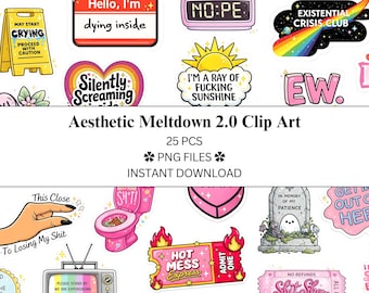 25 pcs Aesthetic Meltdown Bundle 2.0 | PNG Files | Transparent PNG | Commercial Use