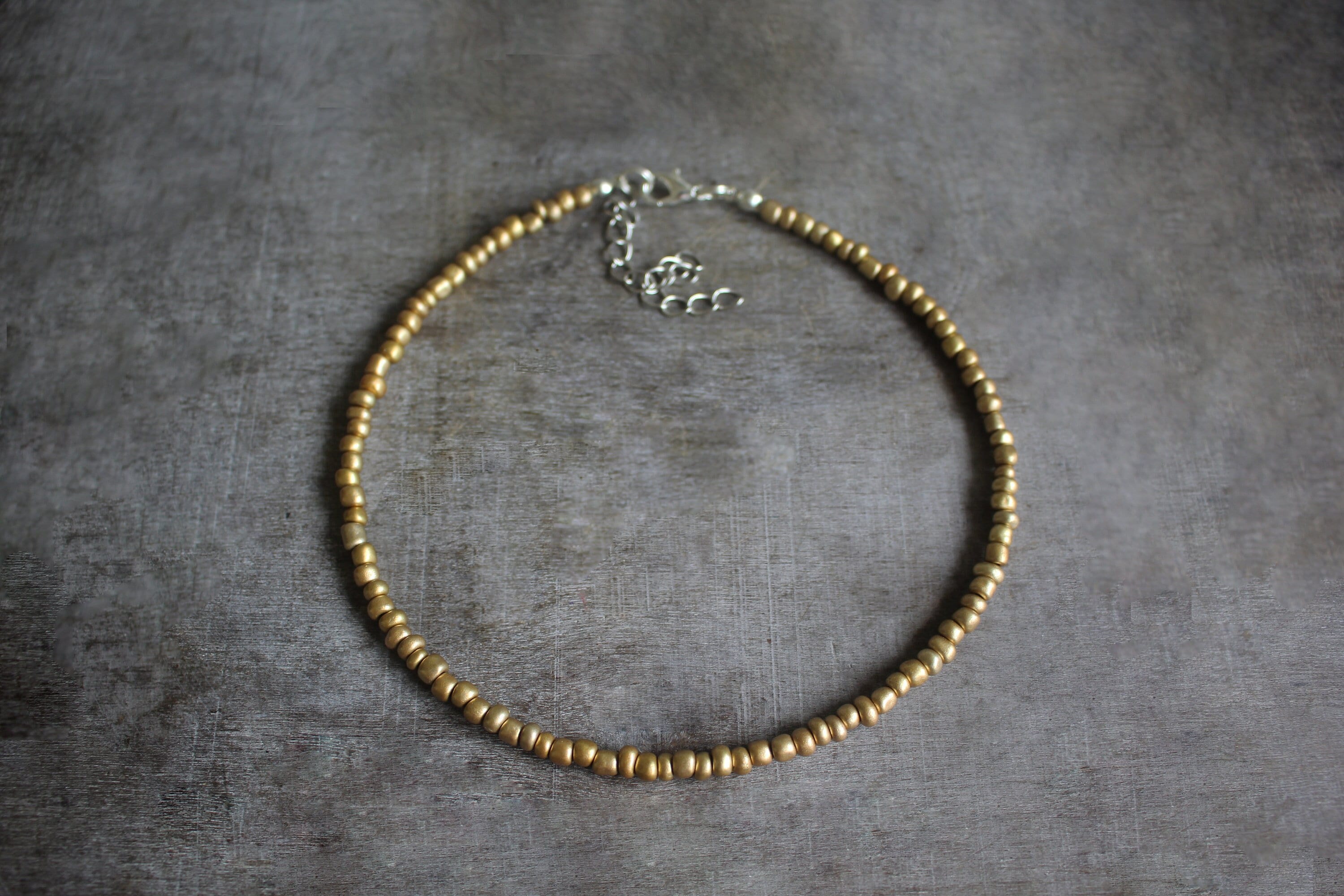 Gold Seed Bead Glass Beaded Dainty Beaded Choker Necklace | Handmade Gift Present Necklace | Minimalist 4 mm | Cute Love | CS-012 | BIG SALE