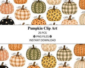 Paquete de 25 imágenes prediseñadas de calabazas / Acuarela Otoño / Archivos PNG / PNG transparente / Uso comercial