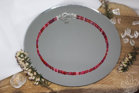 ハンドメイド 公式 チョーカーピンク 赤 ビーズ ハンドメイド＊ビーズ