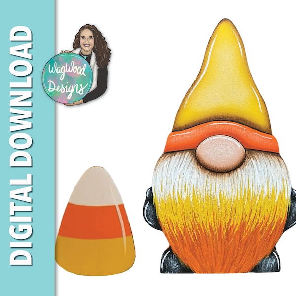 Halloween candy corn gnome tiered tray, digital download, line drawing