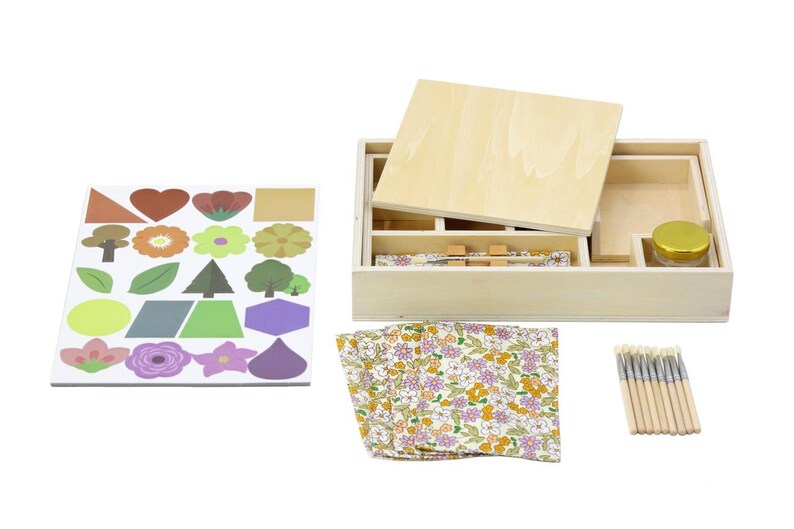 Montessori Wooden Gluing Box with Extra Brushes image 3