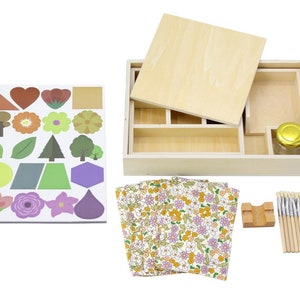 Montessori Wooden Gluing Box with Extra Brushes