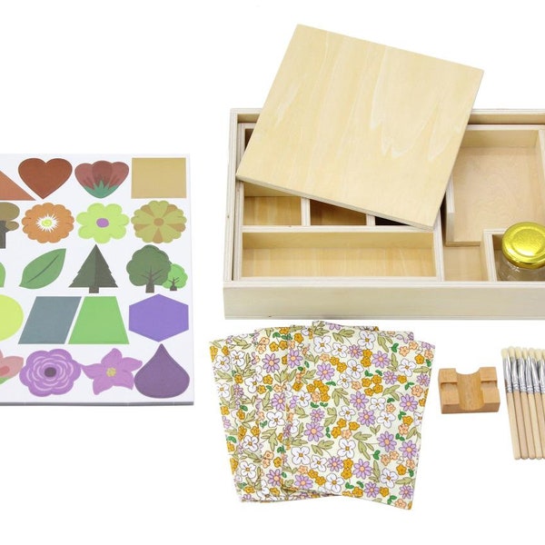 Montessori Wooden Gluing Box with Extra Brushes