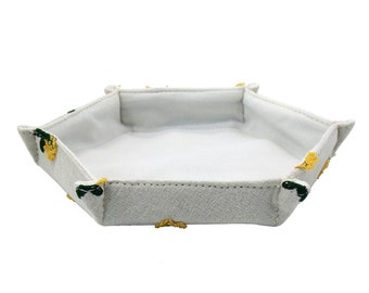 Hexagon Fabric Tray Embroidered Yellow Flower