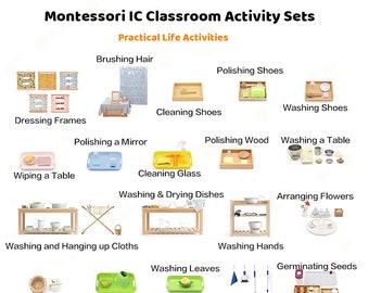 25 Practical Life Activities for IC Montessori Classroom Start-up Package Toddler Dressing Frames Cleaning Washing Activities Care Plants