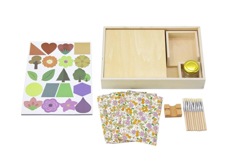 Montessori Wooden Gluing Box with Extra Brushes image 2