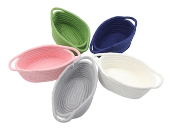 Oval Shape Cotton Rope Basket with Handles Color Options Toy Storage