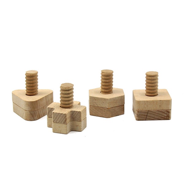 Set of 4 Large Wooden Nuts and Bolts Fine Motor Activity