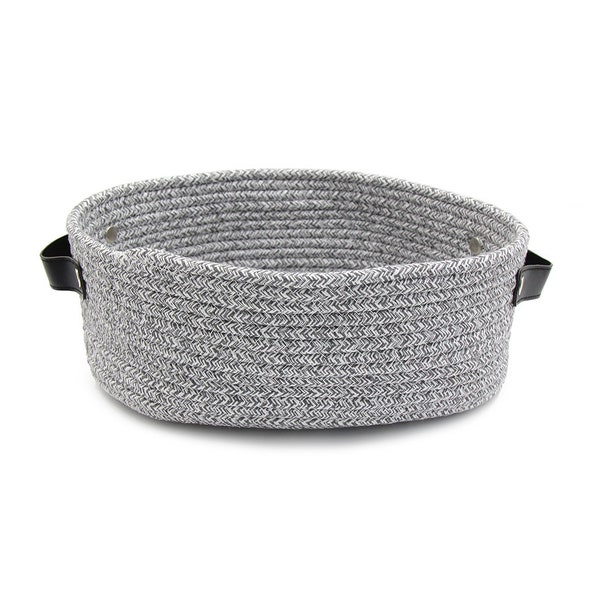 Cotton Rope Basket with Leather Handles Size Options