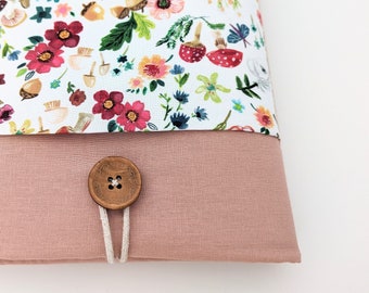 MacBook Pro 14" Case, MacBook Air 13 inch Sleeve 15.6 to 16 inch Custom Size Padded Made to Order Cover - Rose Pink and Mushrooms