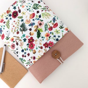 Rose Pink and Mushrooms Kindle Cover, e-reader Sleeve, Custom Size iPad Mini, Paperwhite, Oasis, Kobo Case