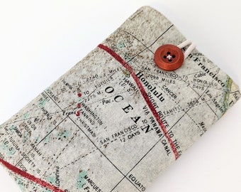 Adventure Awaits: Vintage Map Phone Sleeve - Handmade, Custom Fit