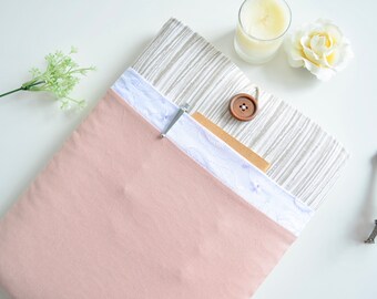 Handmade iPad Sleeve: Wood Grain, Eyelet Lace & Rose Pink Linen | Custom Fit for Your Tablet