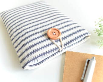 Stripes Phone Sleeve, Handmade Canvas Cover, Button Closure