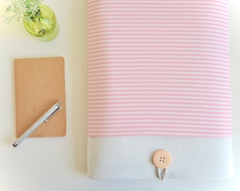 Pink Striped Canvas Kindle Sleeve With Pocket, Padded Case for Kobo Libra, Clara Colour, Scribe, Paperwhite and Colorsoft
