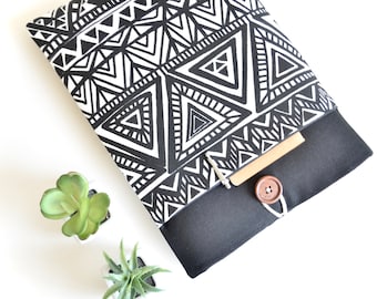MacBook Sleeve, MacBook Pro Case Made to Order Cover, Padded, Sized for Any Laptop - Black & White Aztec