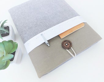Handmade Linen MacBook Sleeve with Pocket, Custom Laptop Case