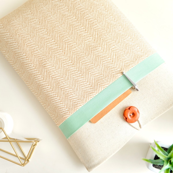 iPad Case, Custom Size iPad Air / Pro 11" 12.9" Sleeve, iPad 7th Gen 10.2" Case - Herringbone + Seafoam