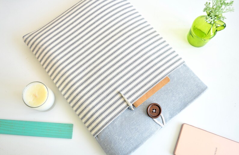 Gray Kindle Case, Kindle Paperwhite Case, Custom Fit padded Kindle Oasis Case Handmade iPad Mini sleeve Grey Stripes image 2