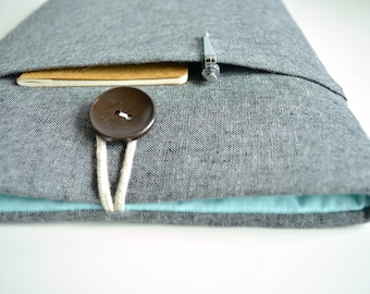 Charcoal Linen Laptop, Chromebook Case | Custom Sizes | Padded | Modern & Minimalist
