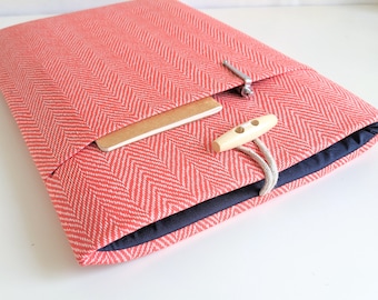 Red Herringbone Laptop Sleeve - Handmade, Custom Fit & Padded Protection