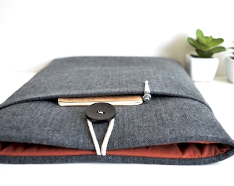 Herringbone Laptop Sleeve | Handmade Flannel Case with Pocket