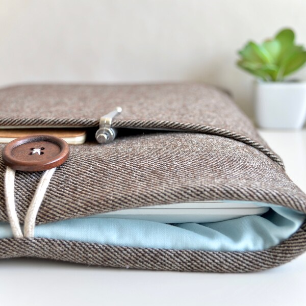 Unisex 13 inch Laptop Sleeve Laptop Case 11.6" 14" 15.6" inch Computer Sleeve Custom Size Chromebook available - Brown + Blue