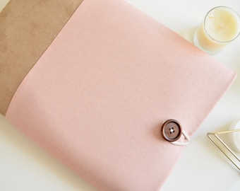 Pink Tablet Cover, Custom Size iPad Sleeve in Linen and Vegan Suede