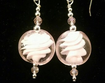 Light Pink Swirl Glass Bead Earrings Item No. 128