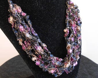 Purple, Pink, and Black with Gold thread Crochet Necklace Item No. 134 B E