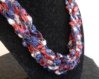 Red, White and Blue Crochet Necklace Item No. 92 B E