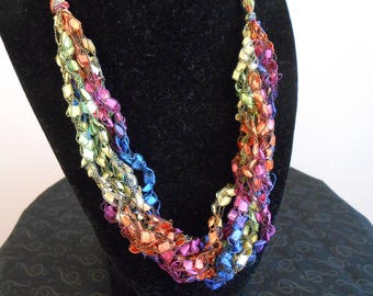 Pink Orange Yellow Green and Blue Crochet Necklace Item No. Z1