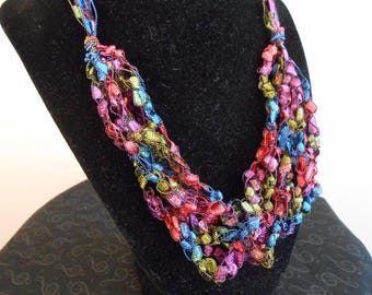 Pink, Red, Blue and Green Crochet Necklace Item No. 101 J
